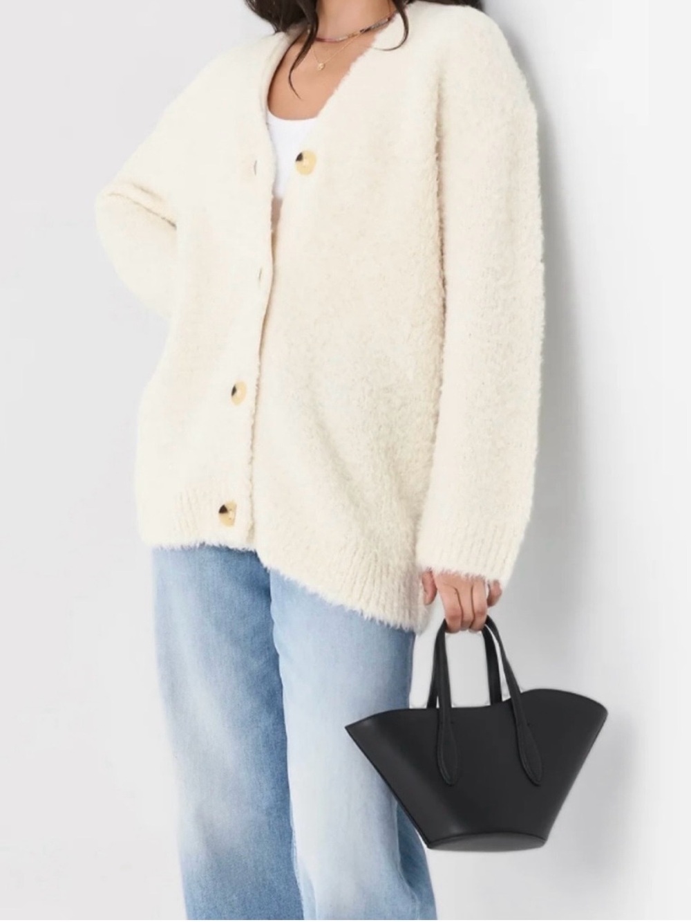 Vince Cream Fuzzy Button-Front Women's Cardigan - Picture 4 of 11